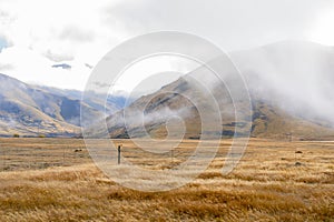Rural and alpine Burkes Pass landscape of Mackenzie Country in South Canterbury photo