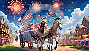 Rural America fireworks 4th July celebration flag patriotism