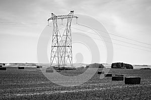 Rural area crossed by a high voltage line
