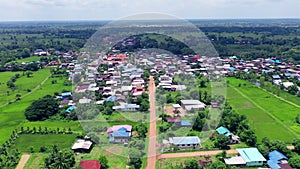 Rural areas of Thailand at home, temple community, aerial view