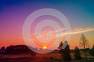 Rural autumn landscape in the early morning