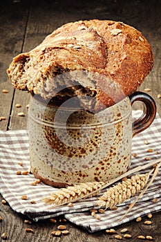 Rural breakfast with milk and bread