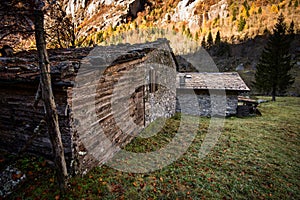 Rural building in a mountain village Valtellina Italy