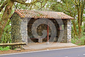 Rural bus stop of stone in la gomera, Spain