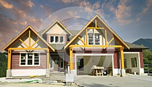 Rural Canada Real Estate Housing Home House Under Construction Sunset Sky Background