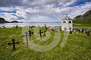 Rural cemetery in autumn in Norway, Scandinavia