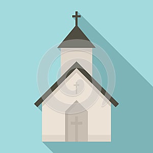 Rural church icon, flat style