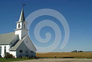 Rural Church near farmer field