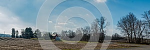 Rural countryside harvested corn field and barn banner