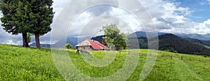 Rural countryside landscape of western Ukraine. Carpathian mountains highlands