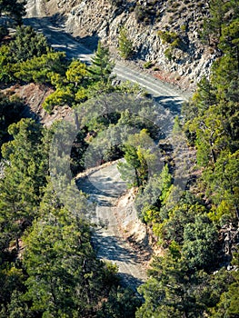 Rural dirt road in the mountains, Troodos, Cyprus