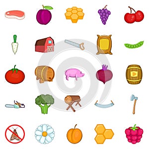 Rural economy icons set, cartoon style