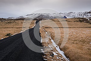 Rural empty winter road Iceland