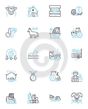 Rural exhibition linear icons set. Agriculture, Countryside, Farming, Harvest, Livestock, Rustic, Tradition line vector