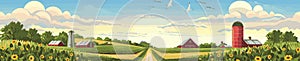 Rural Farm Landscape raster illustration