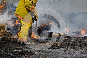 Rural fire fighter at fire