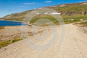 Rural gravel route to Unadsdalur - Iceland. photo