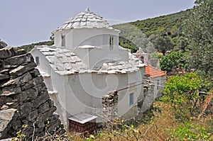 Rural greek white chapel on samos