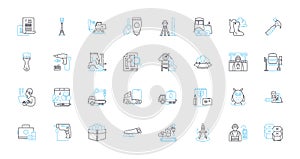 Rural growth linear icons set. Agriculture, Homesteading, Sustainability, Development, Farming, Cattle, Livestock line