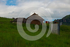 Rural homestead with pit latrine in drakensberg mountains, south africa