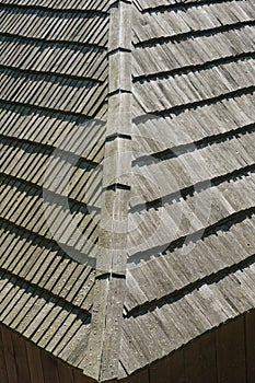 Rural house roof made of wooden slats- detail