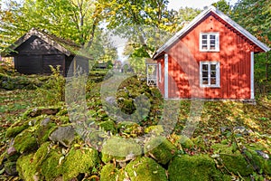 Rural idyll with cottages in the fall