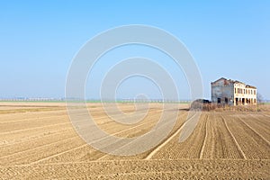 Rural Italian landscape from Po river lagoon.