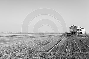 Rural Italian landscape from Po river lagoon.