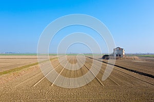 Rural Italian landscape from Po river lagoon.