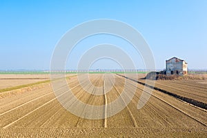 Rural Italian landscape from Po river lagoon.