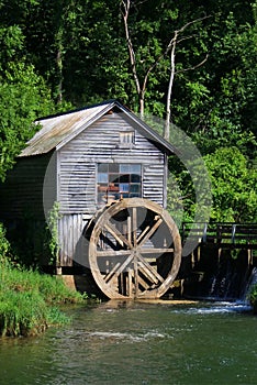 Rural landscape with abandoned watermill in forest