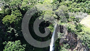 Rural landscape aerial view. Waterfall nature scenery