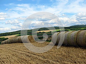 Rural landscape with bales of hay