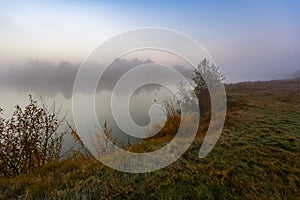 Rural landscape in Belarus. Small River in early spring