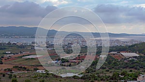 rural landscape, coastal city and farmland. Perfect aerial top view flight drone