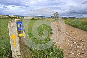 Rural landscape and direction sign Saint James Way