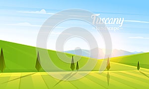 Rural landscape. Farm Agriculture. Vector illustration. Poster with meadow, Countryside, retro village for info graphic