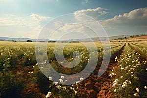 Rural landscape with farmer\'s cotton field