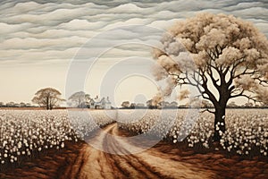 Rural landscape with farmer\'s cotton field