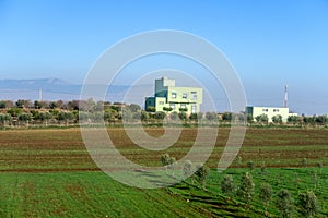 rural landscape with field and blue sky in morocco, photo as background