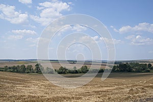 A rural landscape with fields after harvesting.