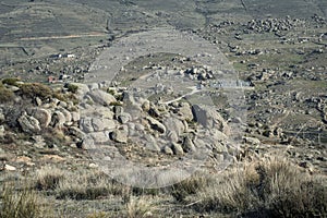 Rural landscape with hills and rocks â€‹in Riofrio, Avila, Spain