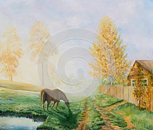 Rural landscape with a horse