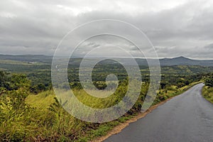 Rural Landscape with Misty Hills and Valleys Overcast Sky