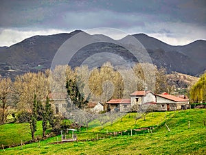 Rural landscape at Monga village, Nava municipality, Asturias, Spain photo