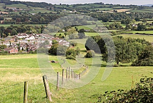 A rural Landscape in Monmouthshire South Wales with village in the distance