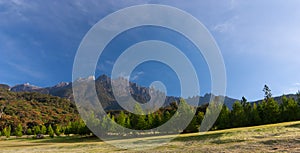 Rural landscape with Mount Kinabalu at the background in Kundasang, Sabah, East Malaysia