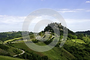 Rural landscape near San Polo and Canossa, Emilia-Romagna. Castle