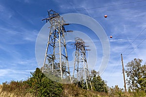 Rural landscape with old electric transmission towers