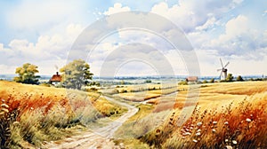 Rural Landscape Painting: Soft Watercolors With Detailed Environments